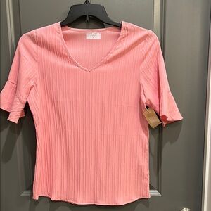 Style Haven Pink V-Neck Ruffle Sleeve Top NWT
